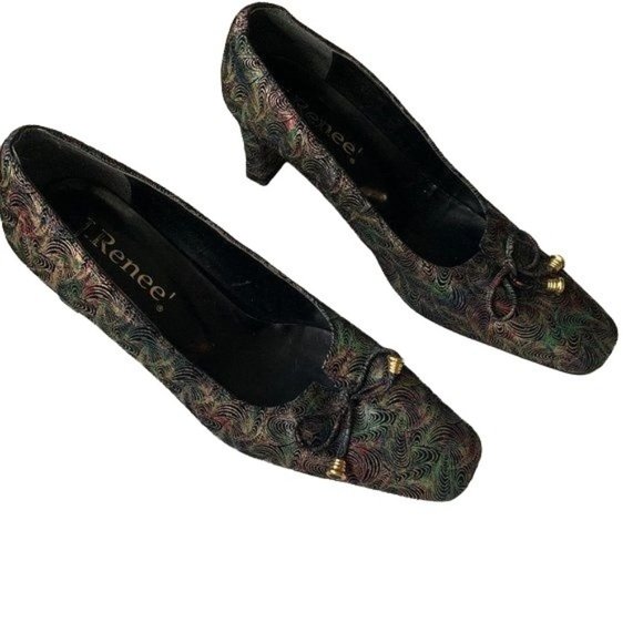 Vintage J.Renee' Leather Block Square Novelty Swirl Heels - Picture 1 of 10